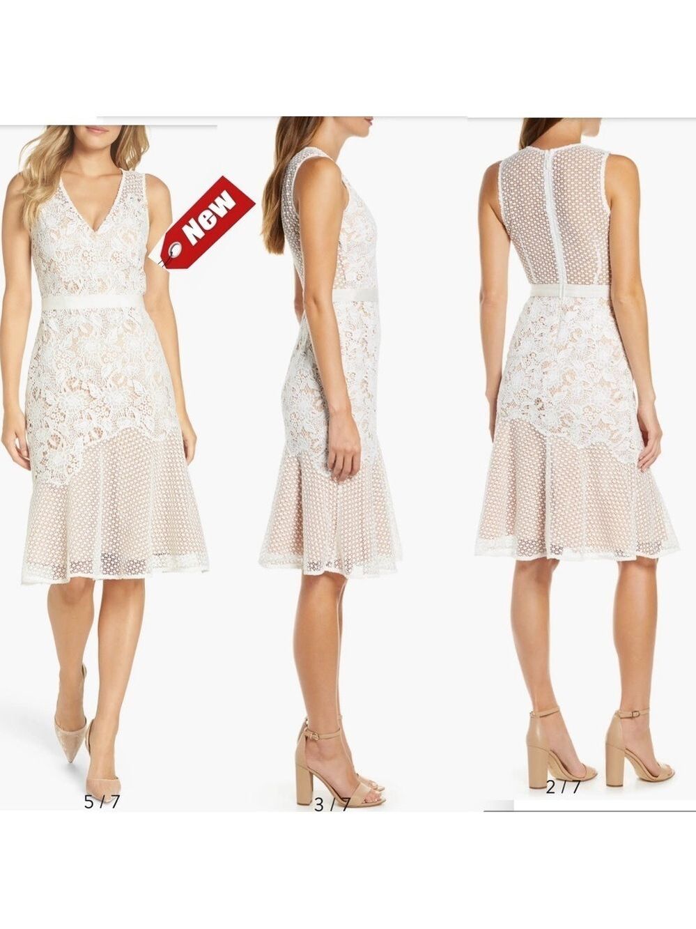 Adelyn Rae Ivory Lily Floral Flower Mixed Lace V-neck Flare Dress S NWT